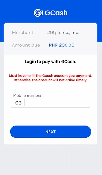 Step 2: Use your phone number to log in to your GCASH account.